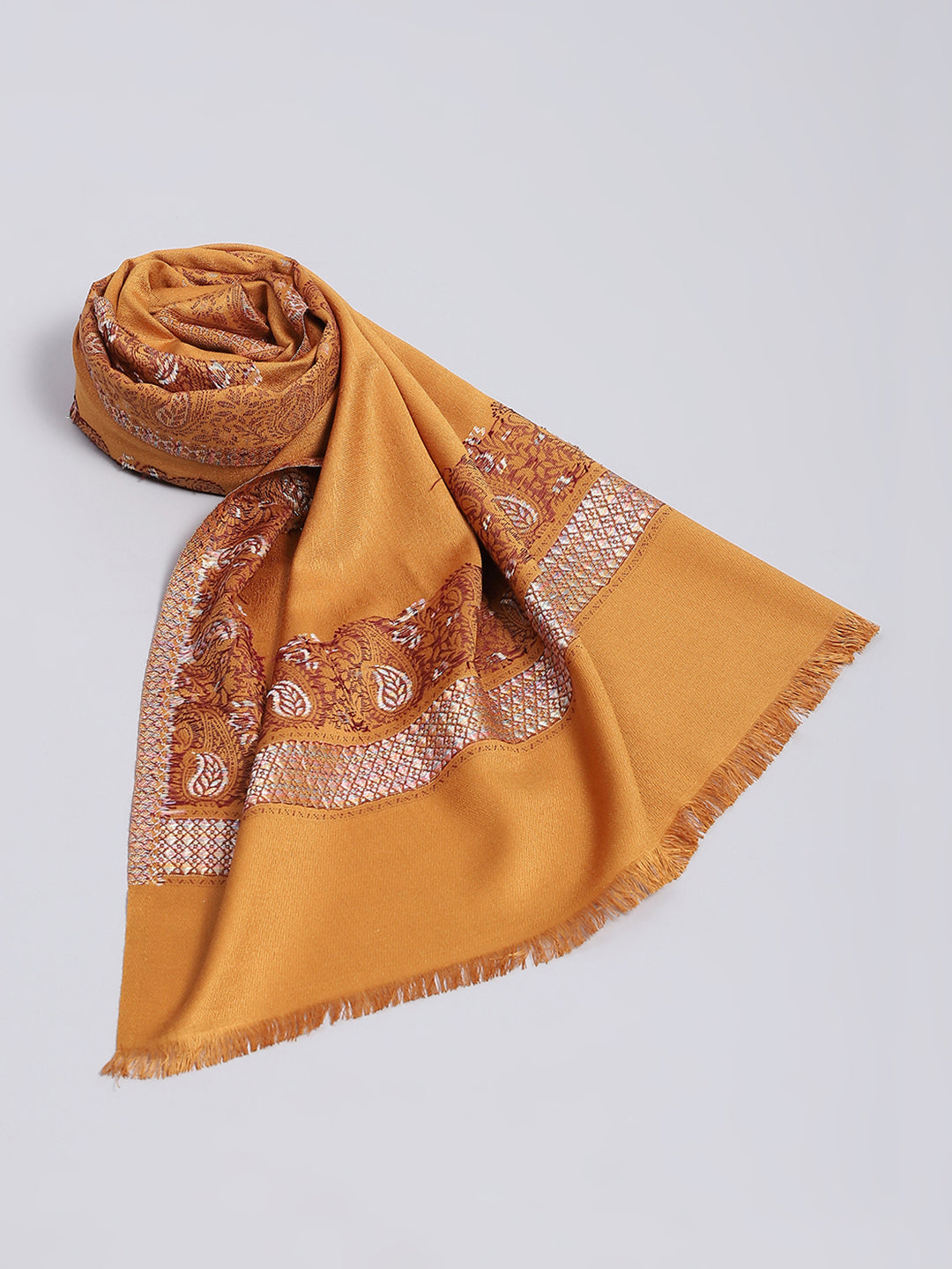 Women Mustard Self Design Stole