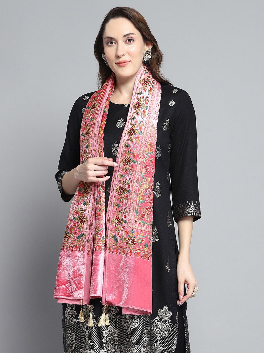 Women Pink Self Design Stole