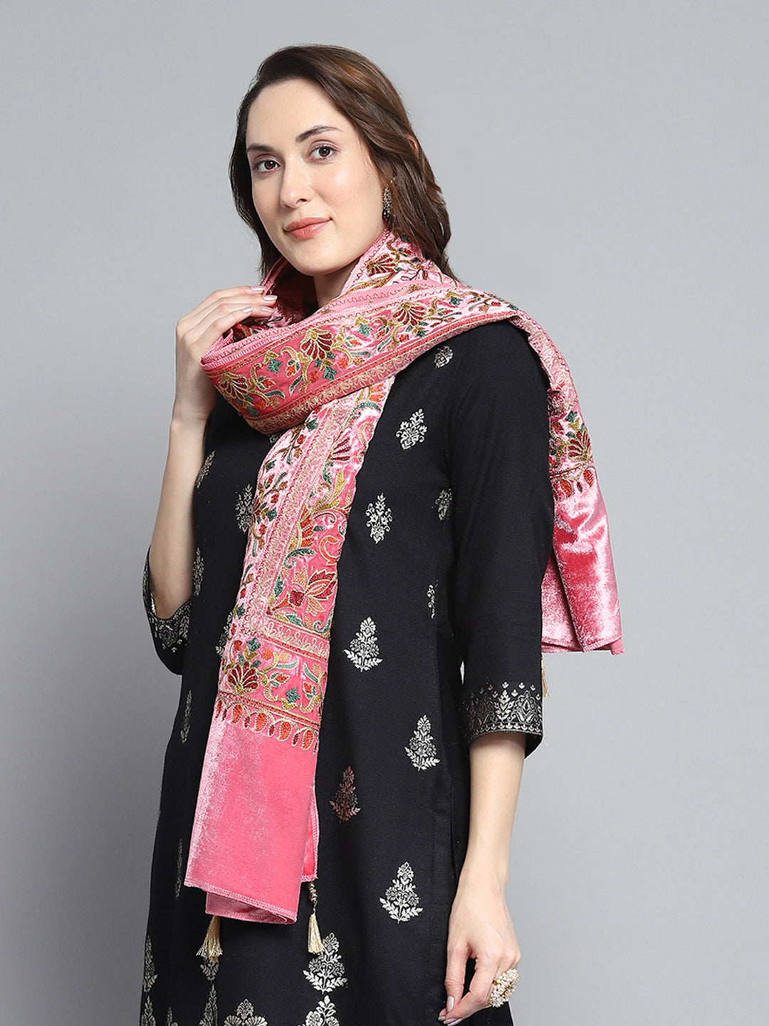Women Pink Self Design Stole
