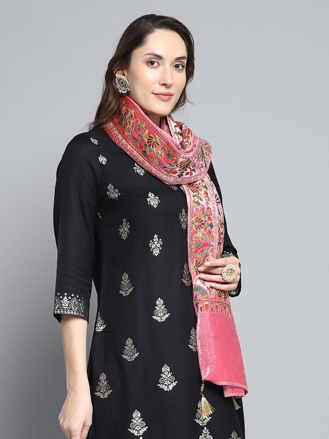 Women Pink Self Design Stole