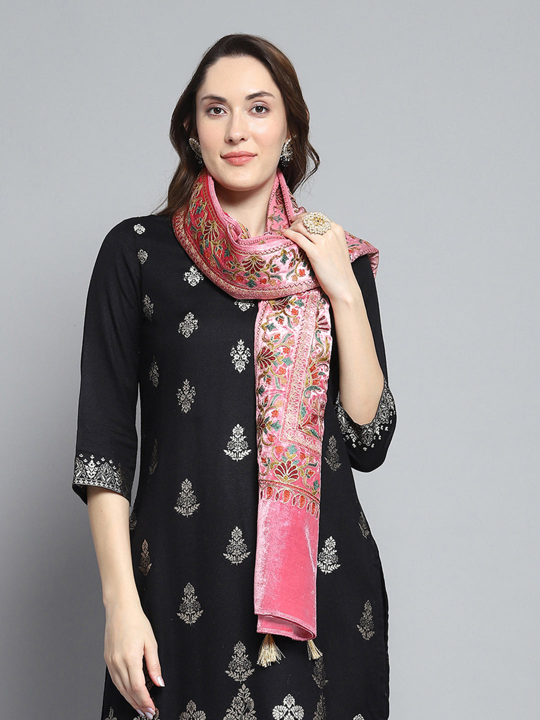Women Pink Self Design Stole
