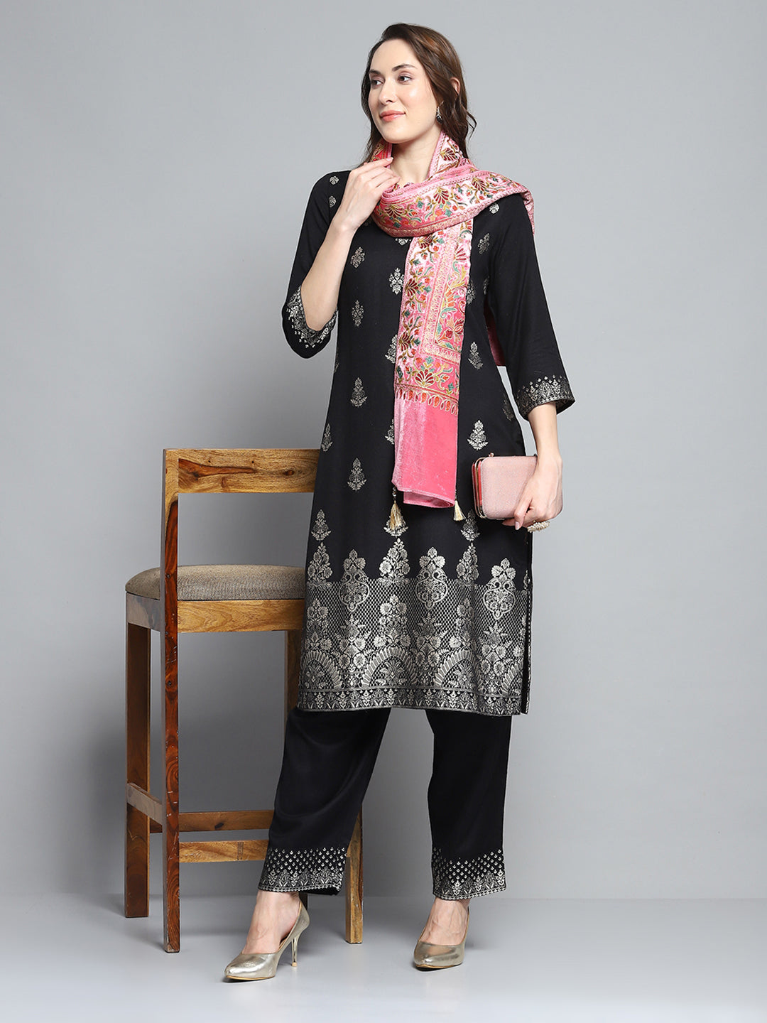 Women Pink Self Design Stole