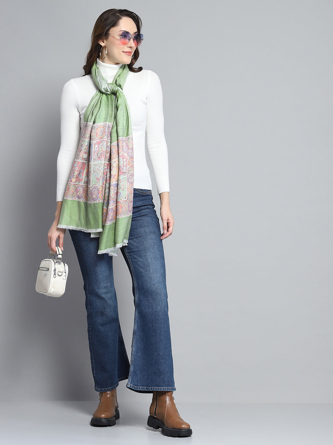 Women Green Self Design Stole