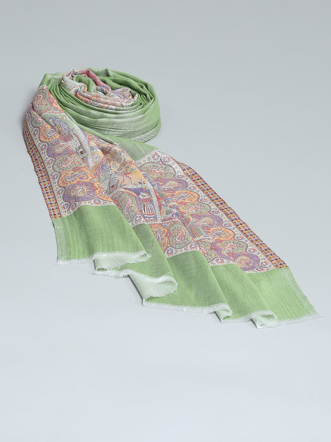 Women Green Self Design Stole