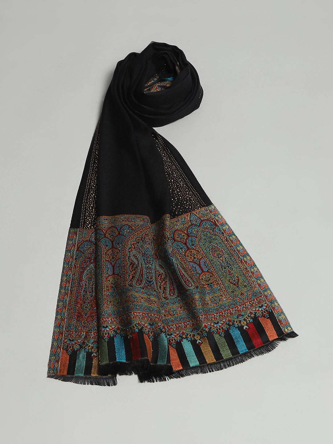 Women Black Self Design Stole