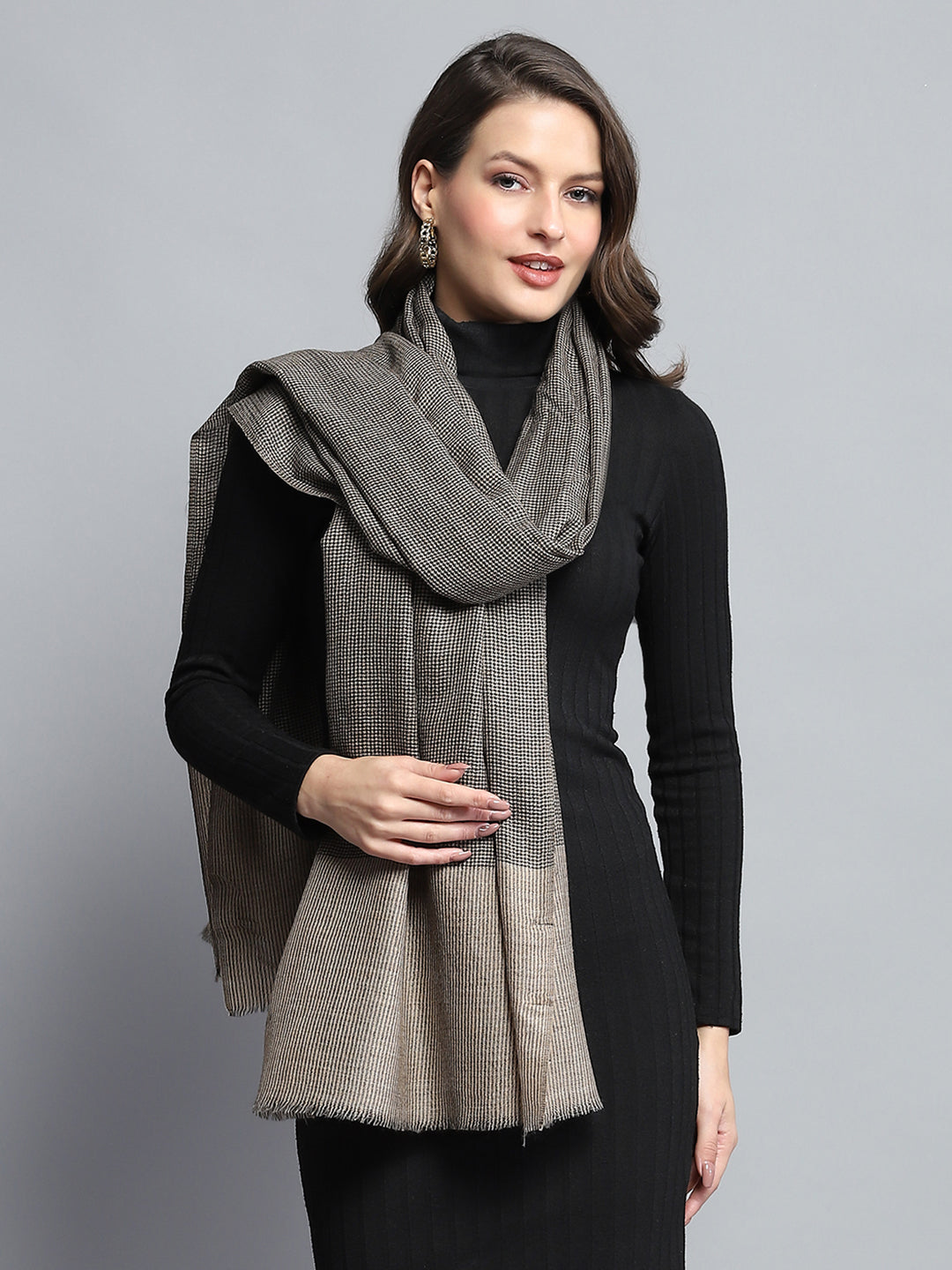 Women Grey Self Design Stole