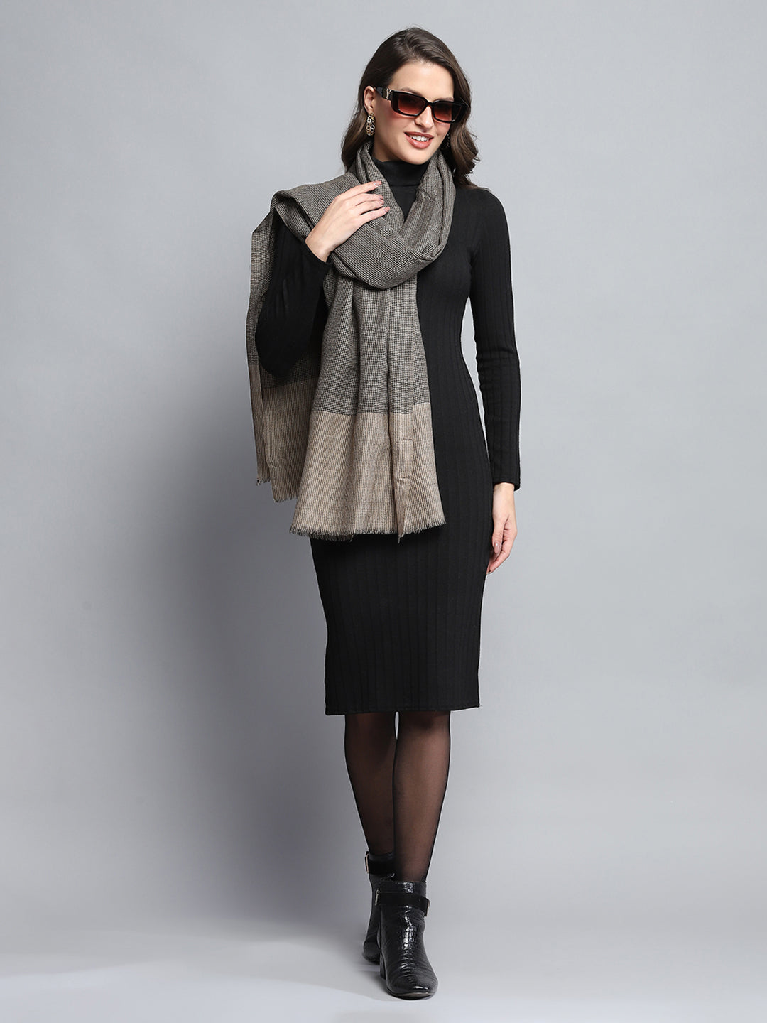 Women Grey Self Design Stole