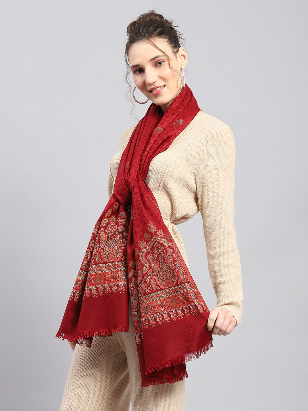 Women Maroon Self Design Stole