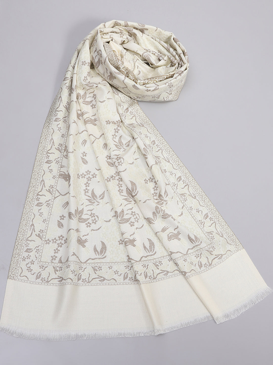 Women Cream Self Design Stole