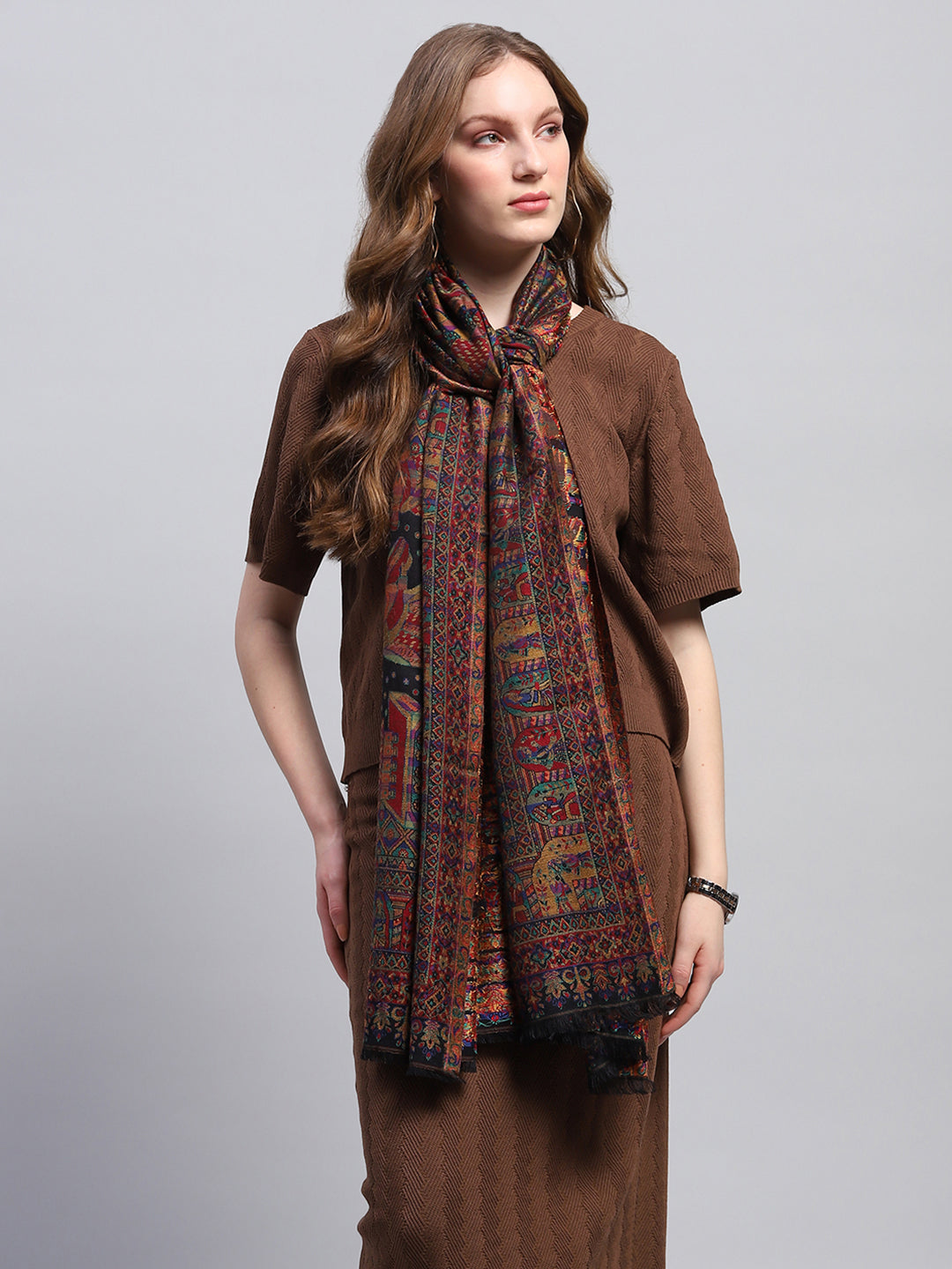 Women Multicolor Self Design Stole