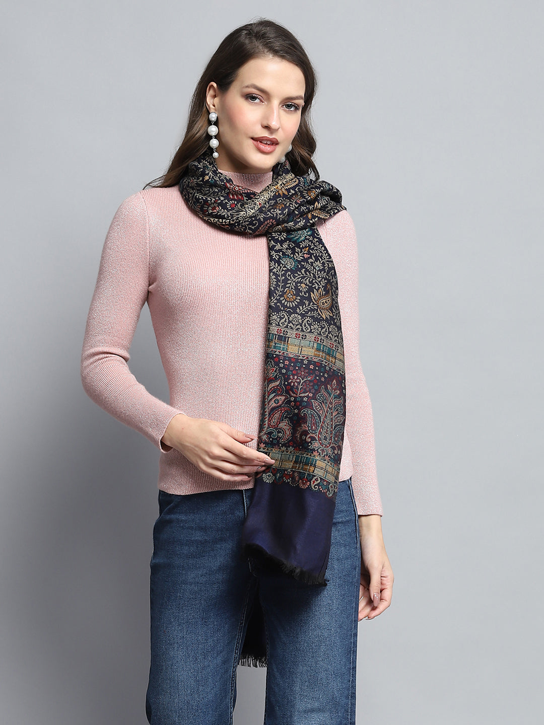 Women Black Self Design Stole