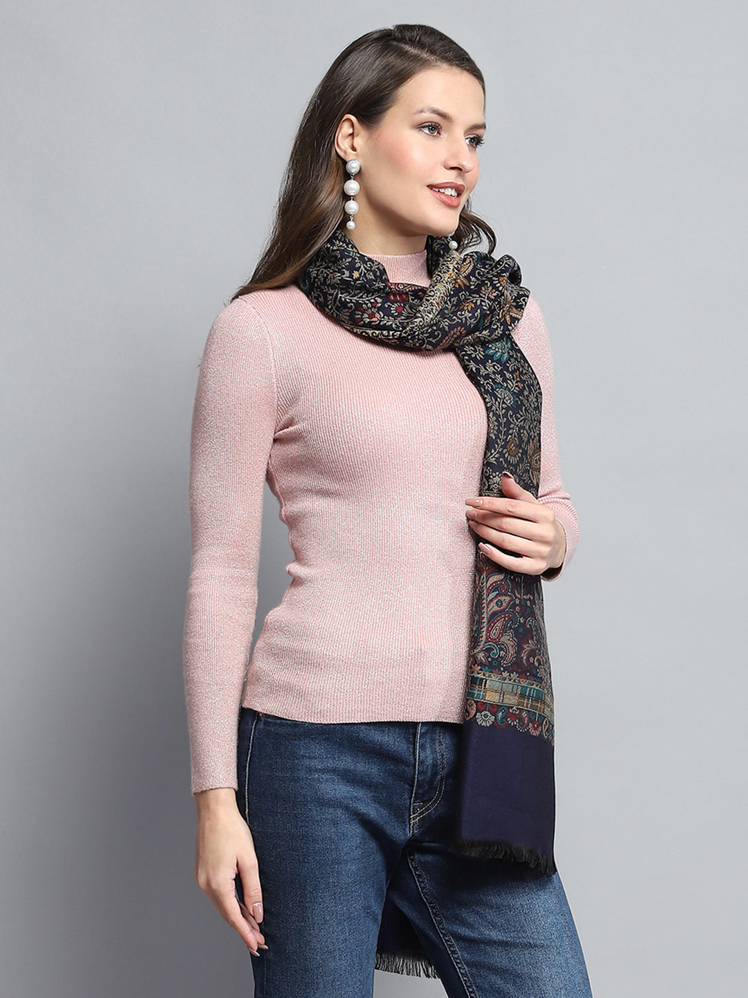 Women Black Self Design Stole