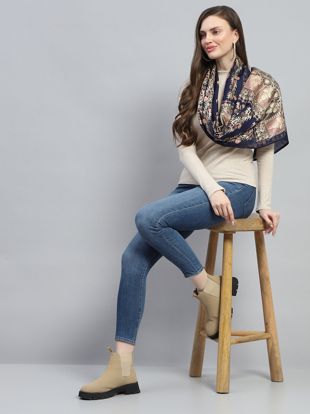 Women Blue Self Design Stole