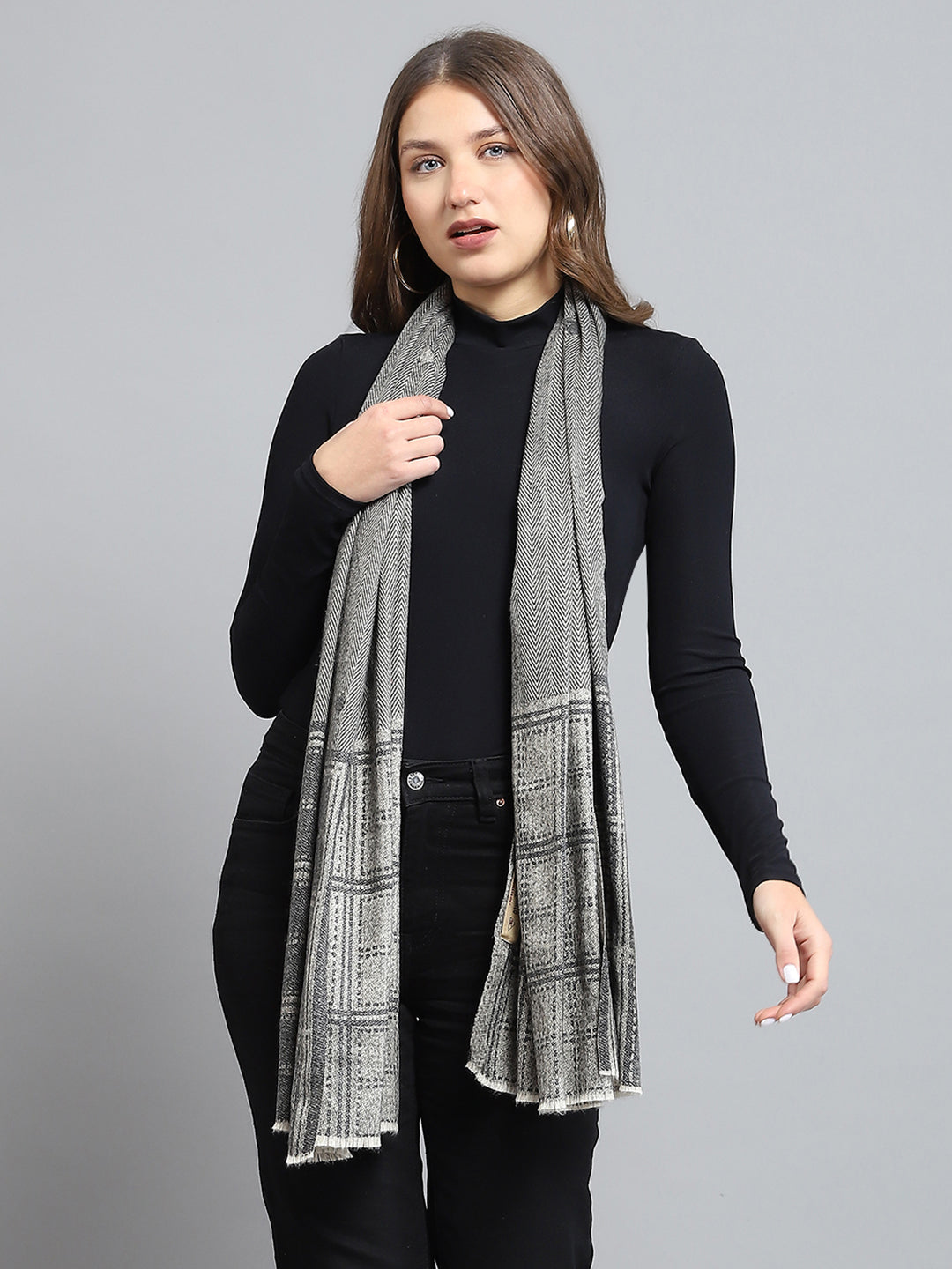 Women Grey Self Design Stole