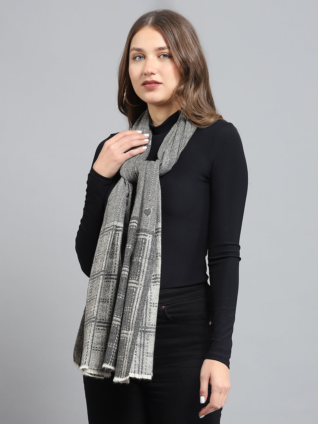 Women Grey Self Design Stole