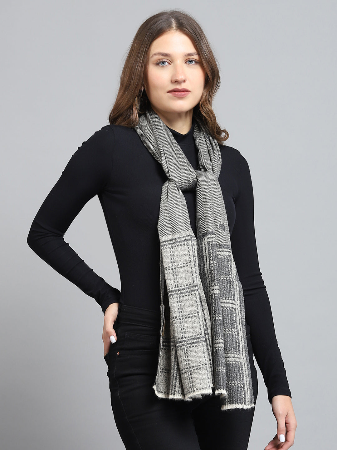 Women Grey Self Design Stole