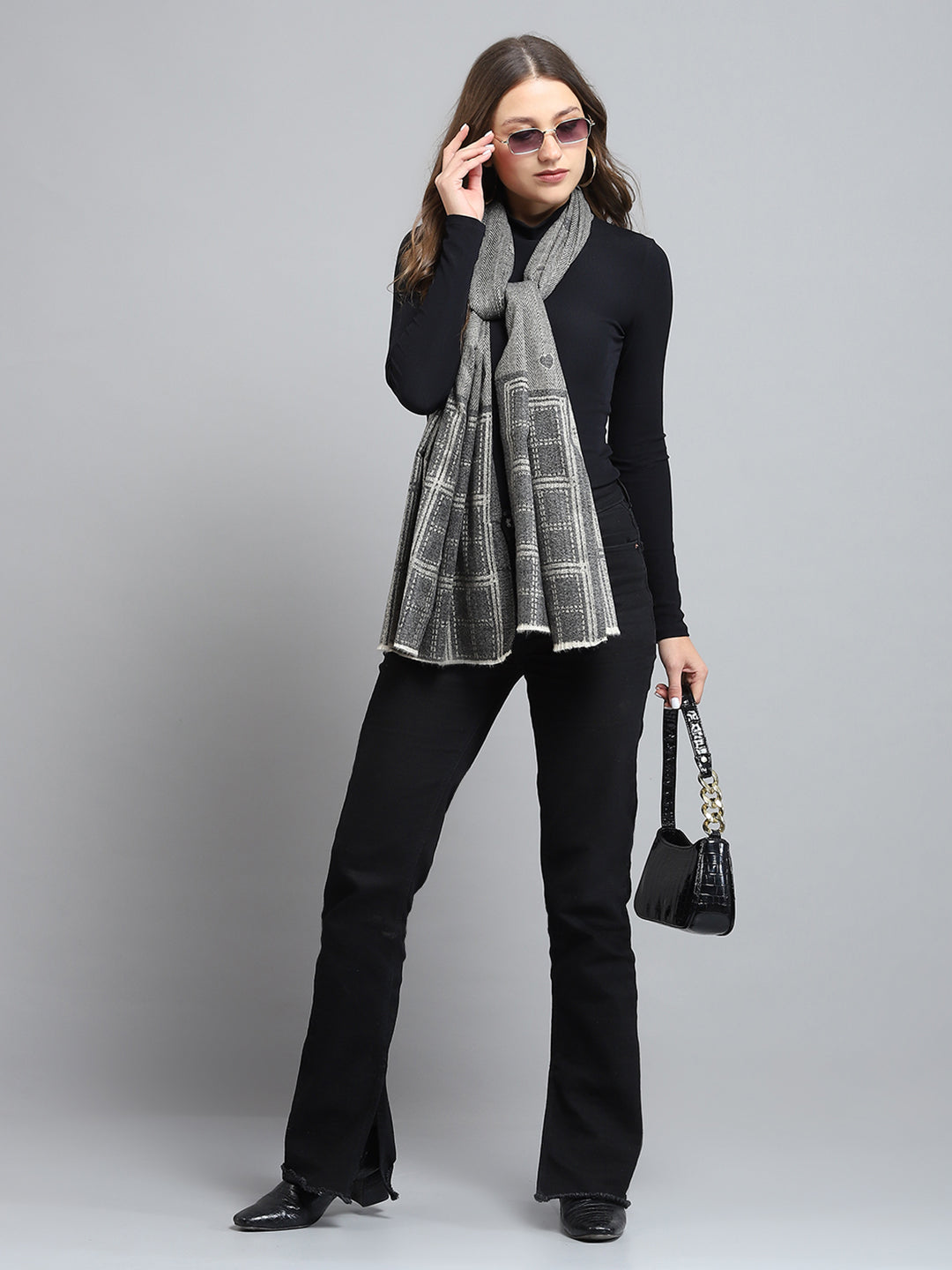 Women Grey Self Design Stole