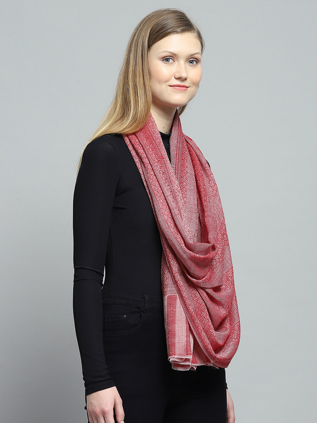 Women Pink Self Design Stole