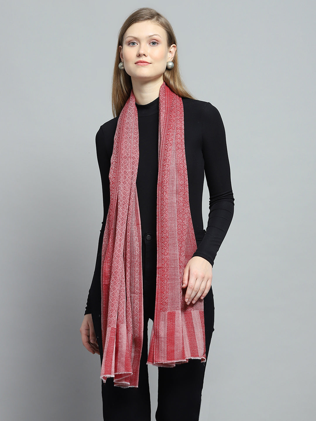 Women Pink Self Design Stole
