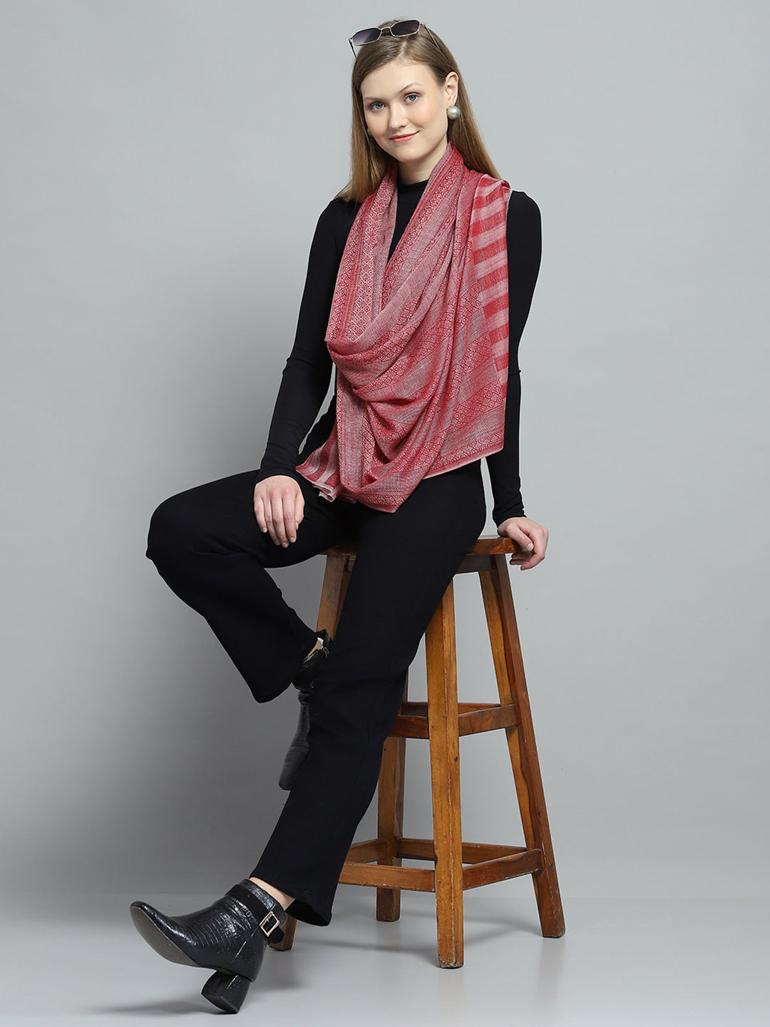 Women Pink Self Design Stole