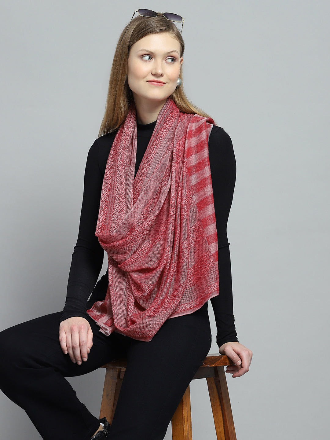Women Pink Self Design Stole