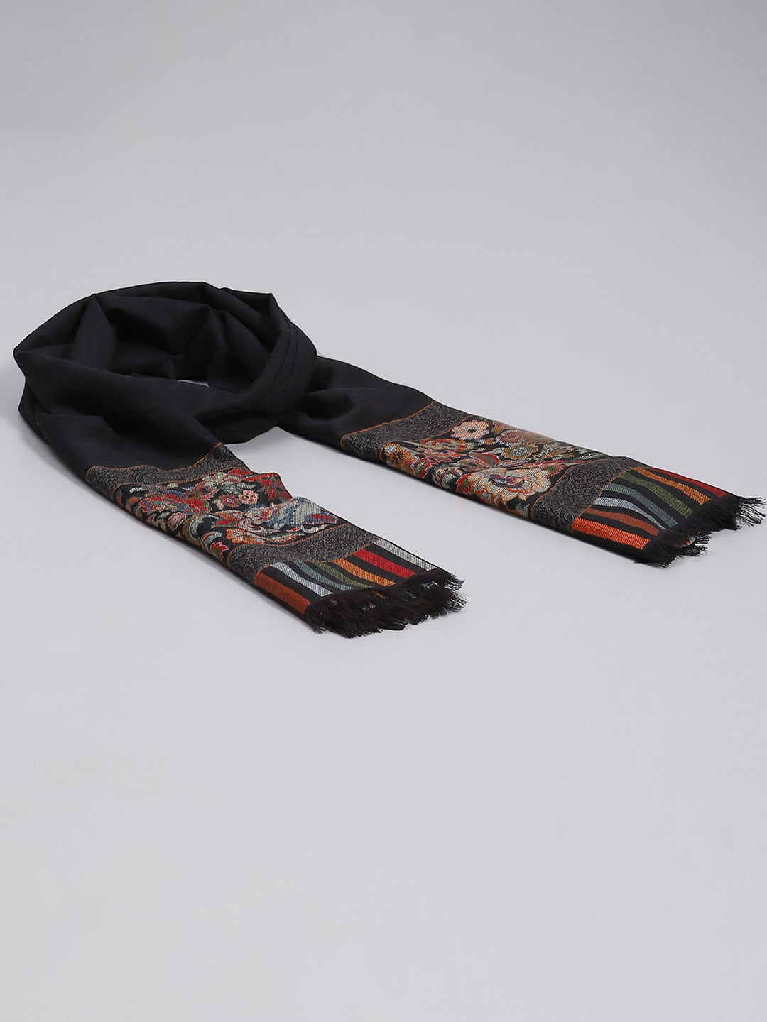 Women Black Self Design Stole