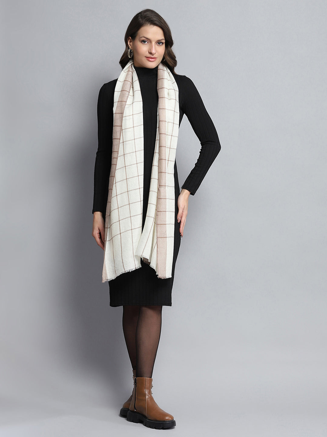 Women White Self Design Stole