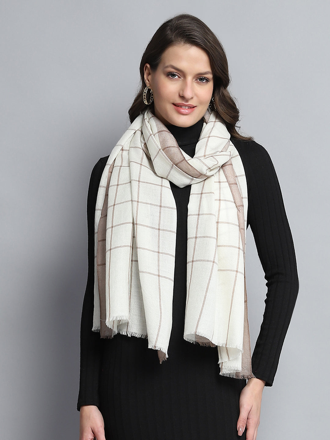 Women White Self Design Stole