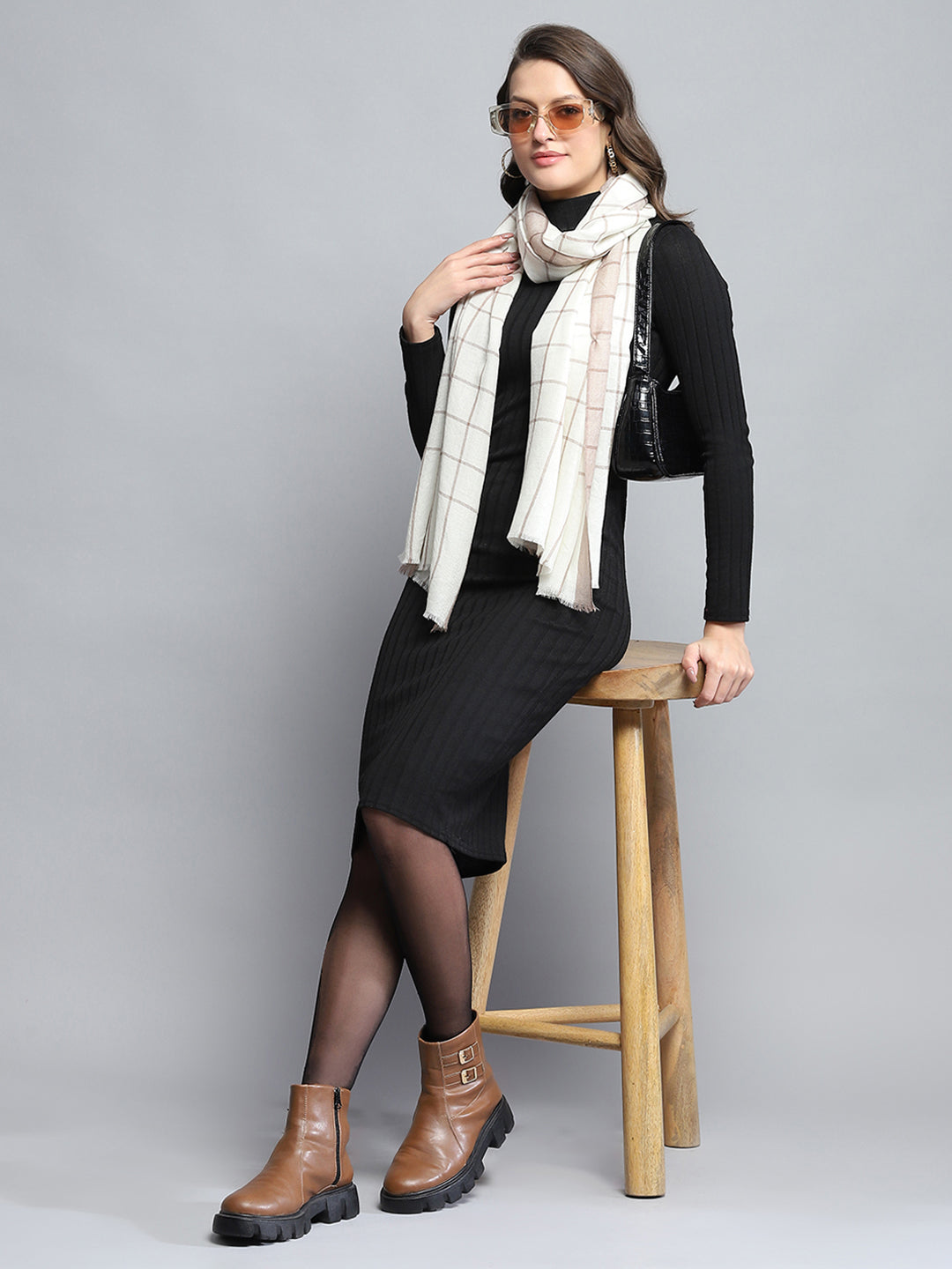 Women White Self Design Stole