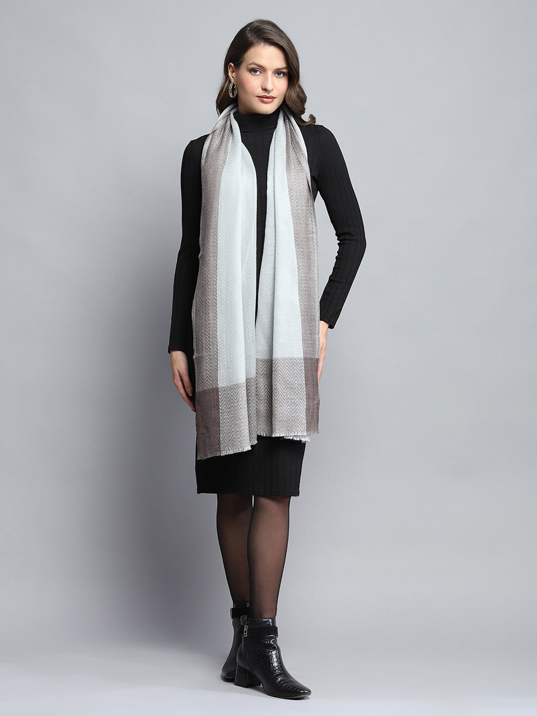 Women Grey Self Design Stole