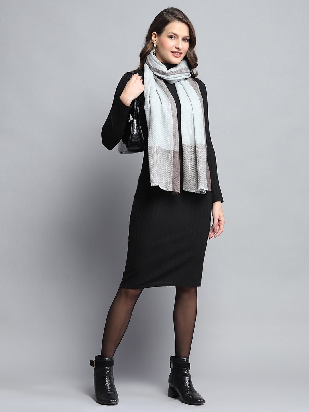 Women Grey Self Design Stole