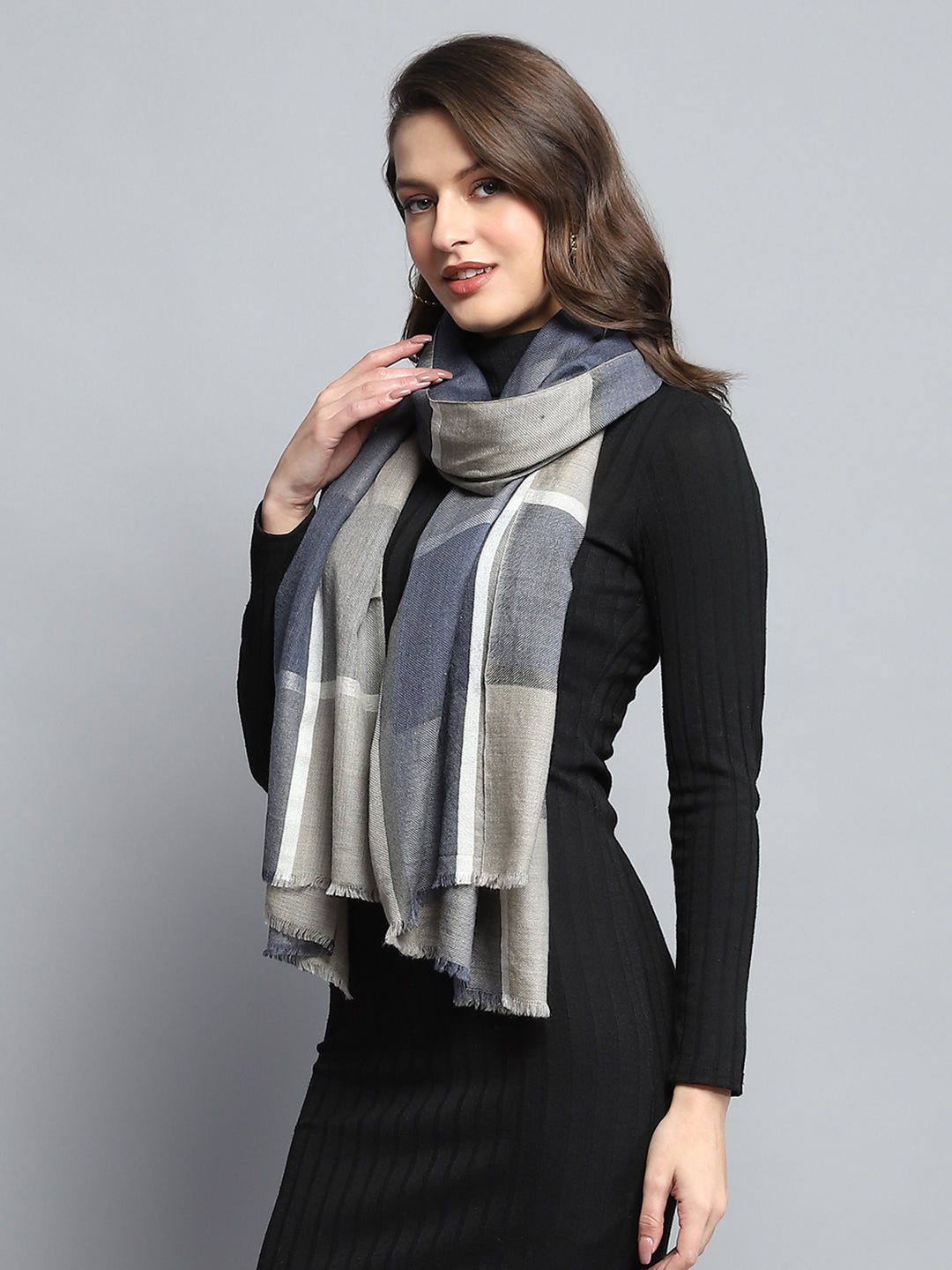 Women Beige Self Design Stole