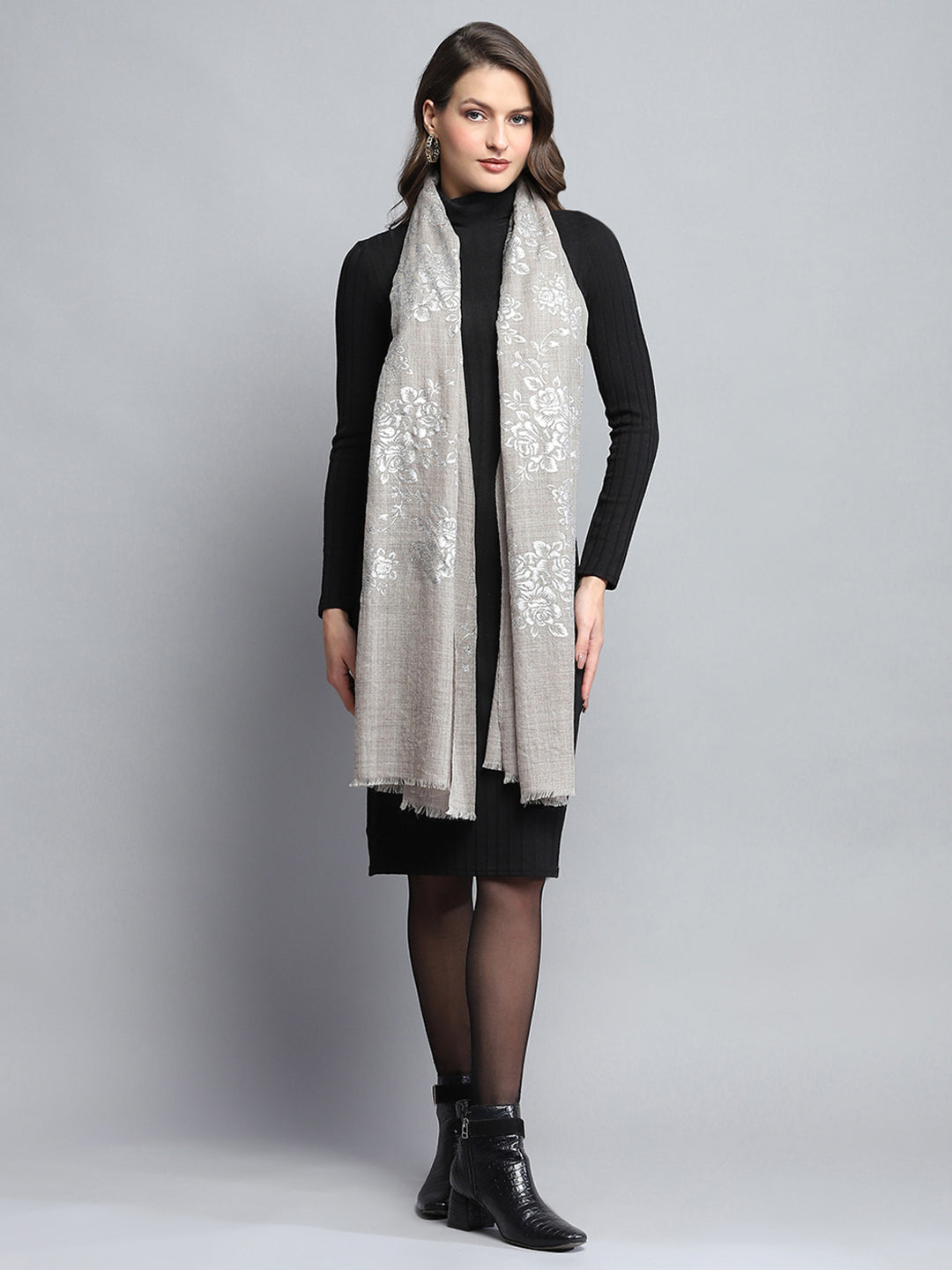 Women Beige Self Design Stole