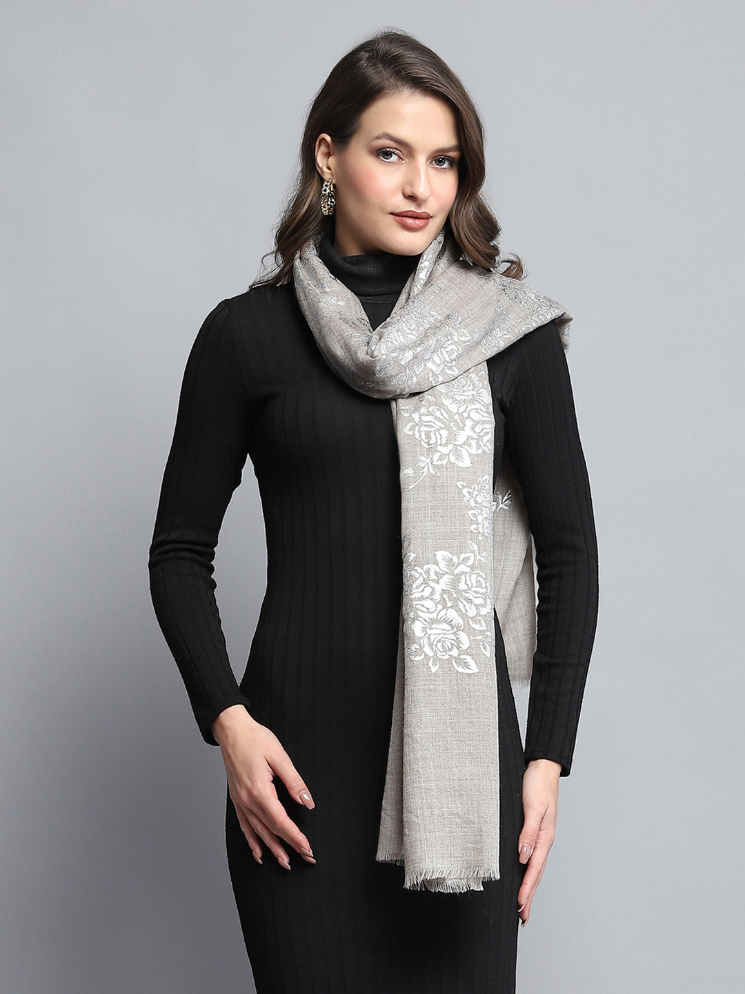 Women Beige Self Design Stole