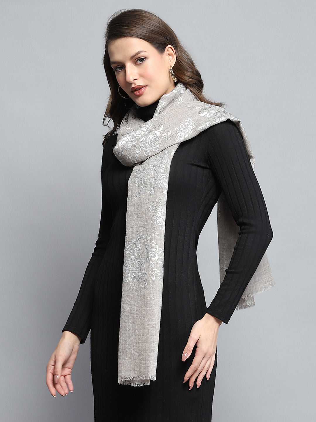 Women Beige Self Design Stole