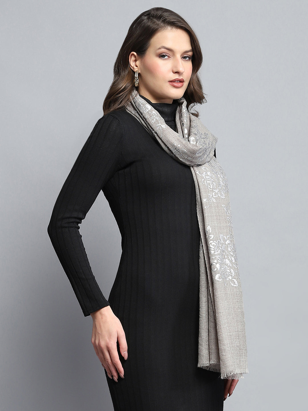 Women Beige Self Design Stole