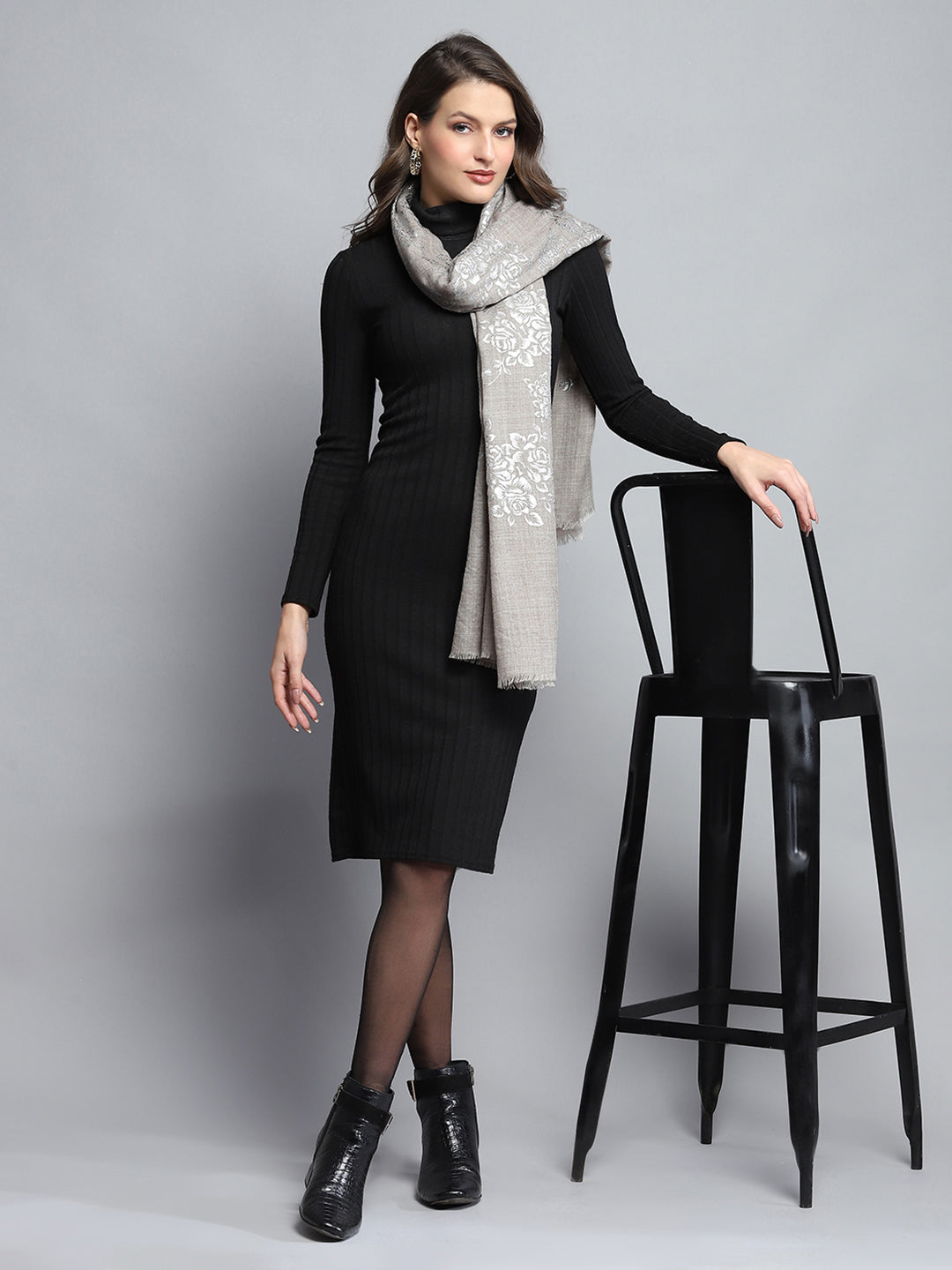 Women Beige Self Design Stole