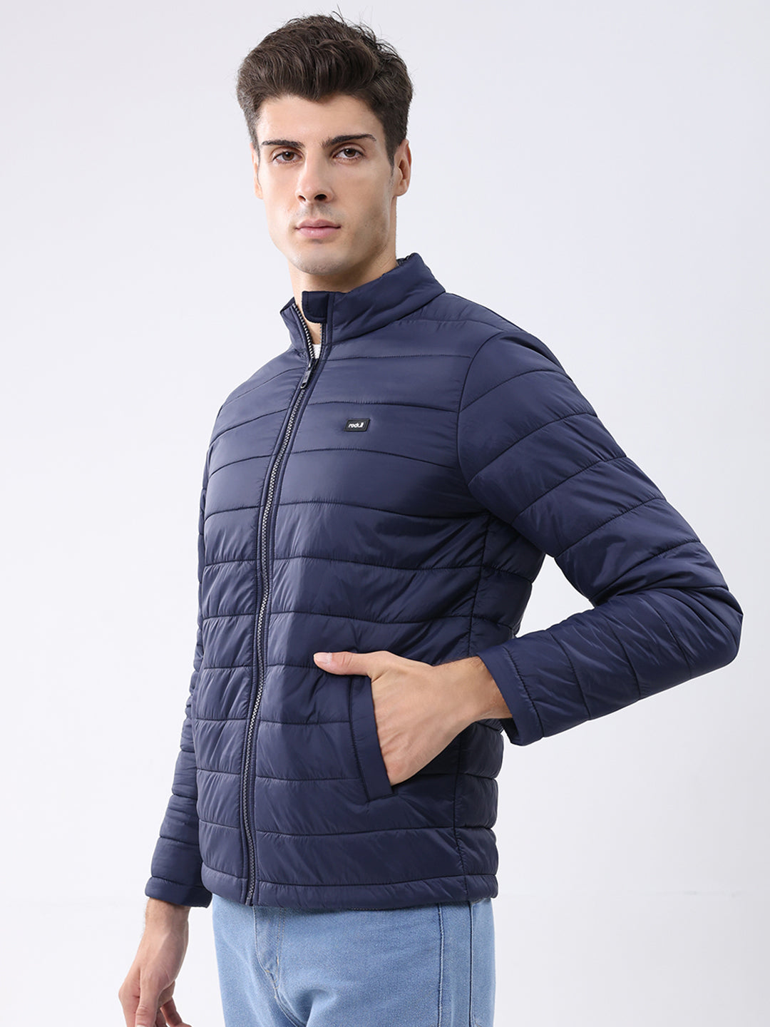 Rock.it Men Navy Blue Solid Collar Full Sleeve Jacket
