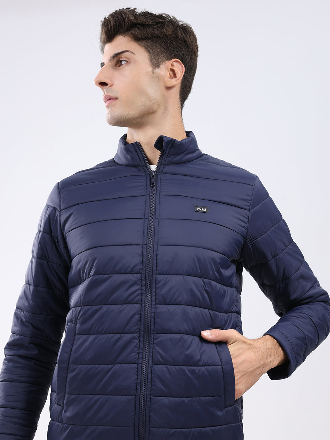 Rock.it Men Navy Blue Solid Collar Full Sleeve Jacket