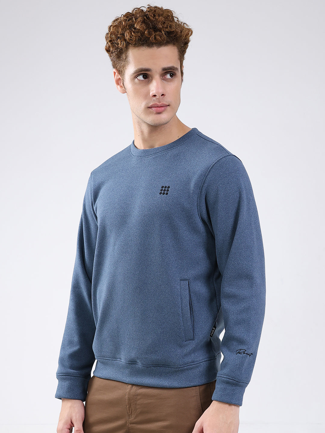 Rock.it Men Blue Solid Round Neck Full Sleeve Sweatshirt