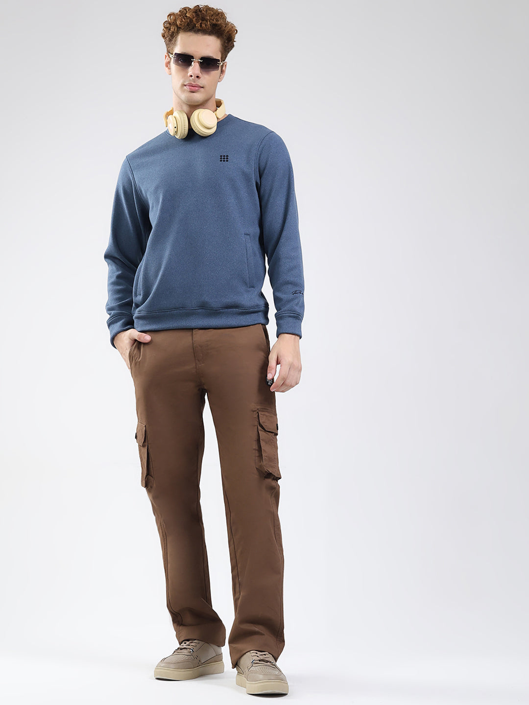 Rock.it Men Blue Solid Round Neck Full Sleeve Sweatshirt