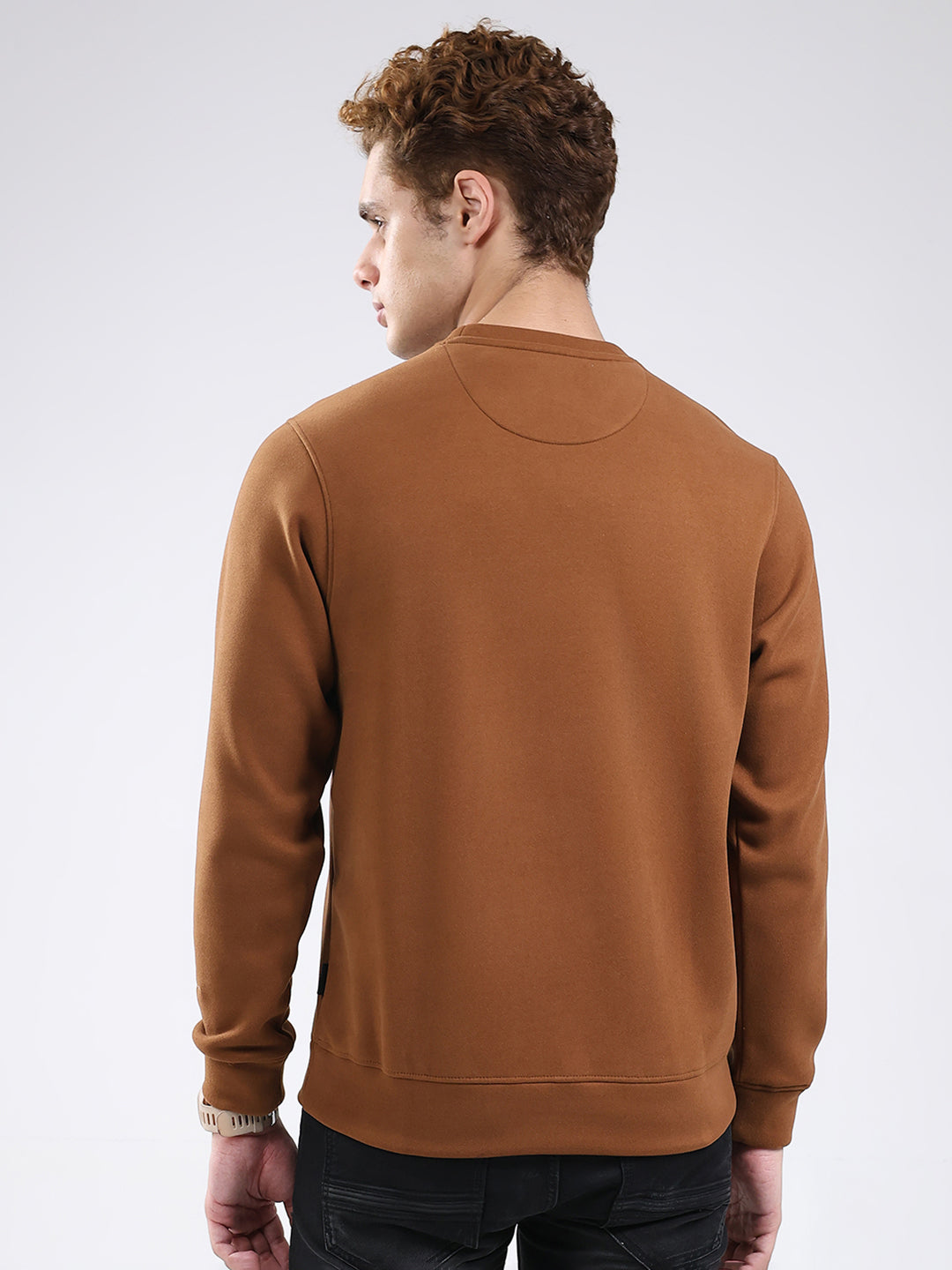 Rock.it Men Brown Solid Round Neck Full Sleeve Sweatshirt