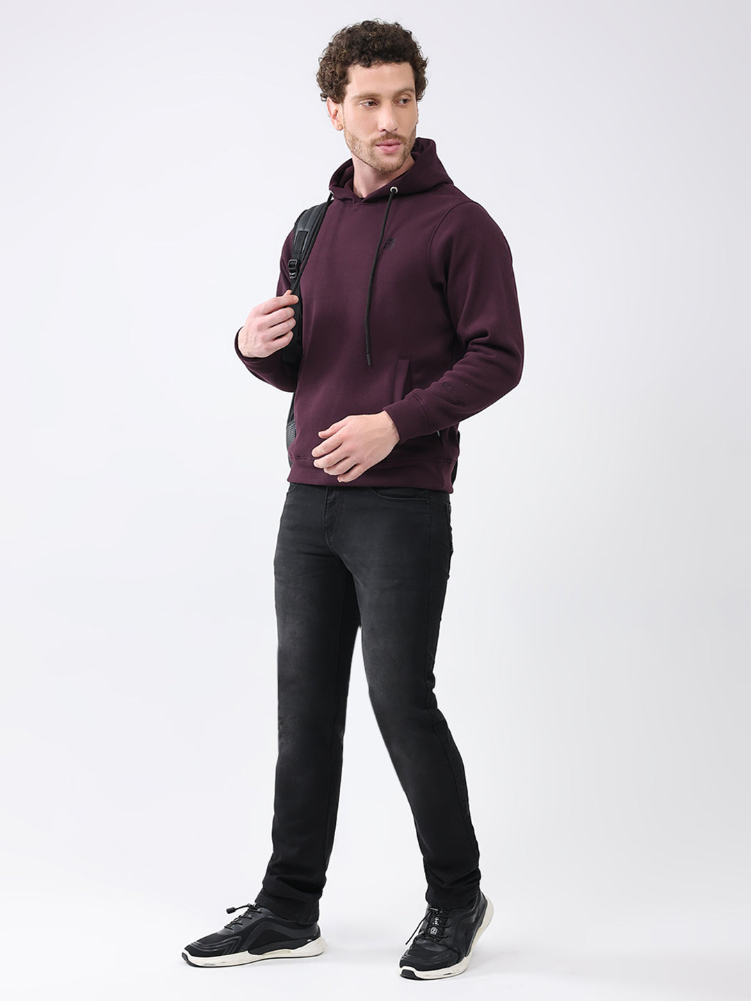 Rock.it Men Maroon Solid Hooded Full Sleeve Sweatshirt