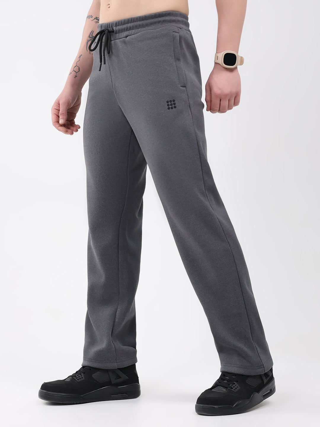 Rock.it Men Grey Solid Regular Fit Winter Lower