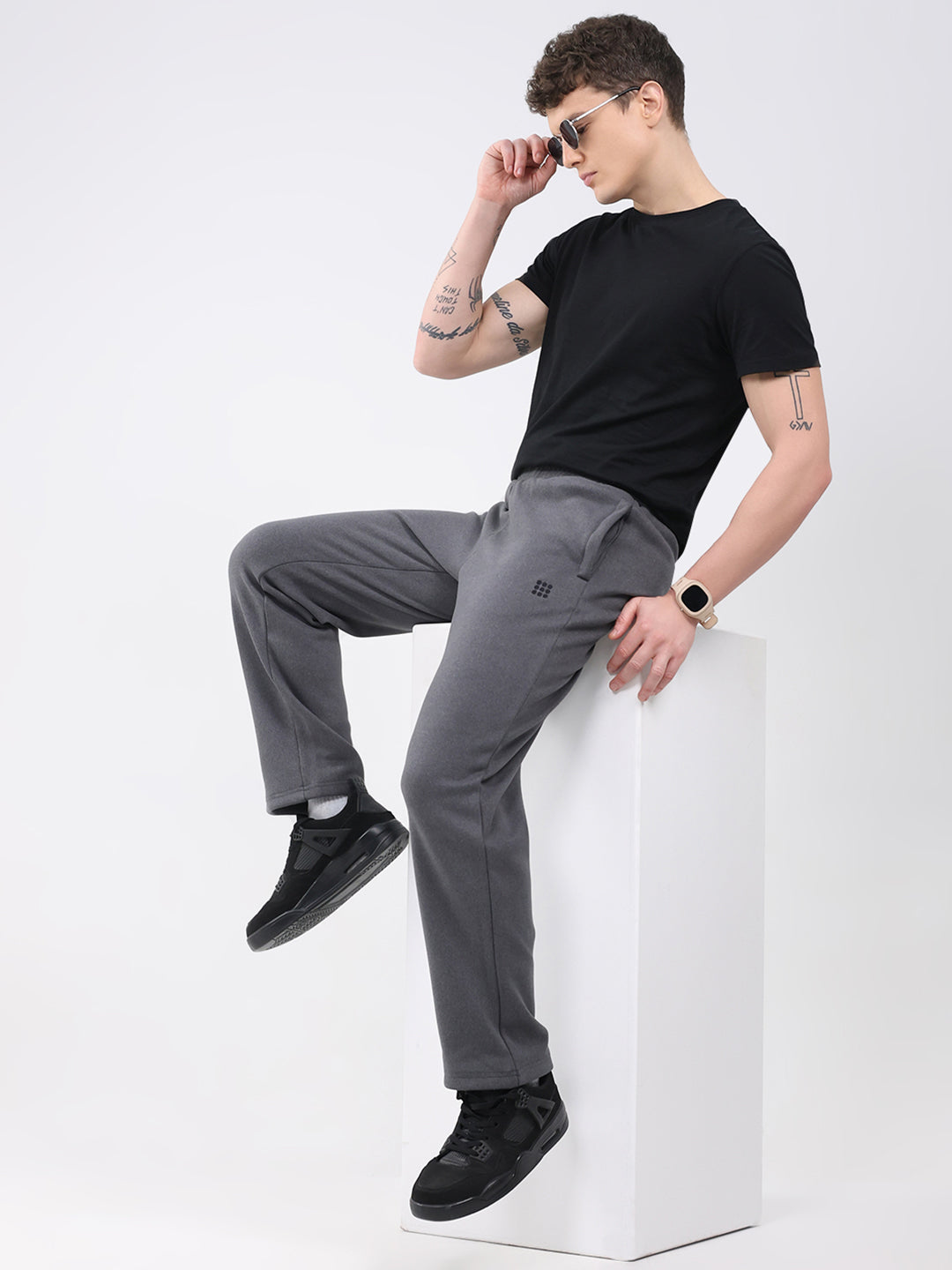 Rock.it Men Grey Solid Regular Fit Winter Lower