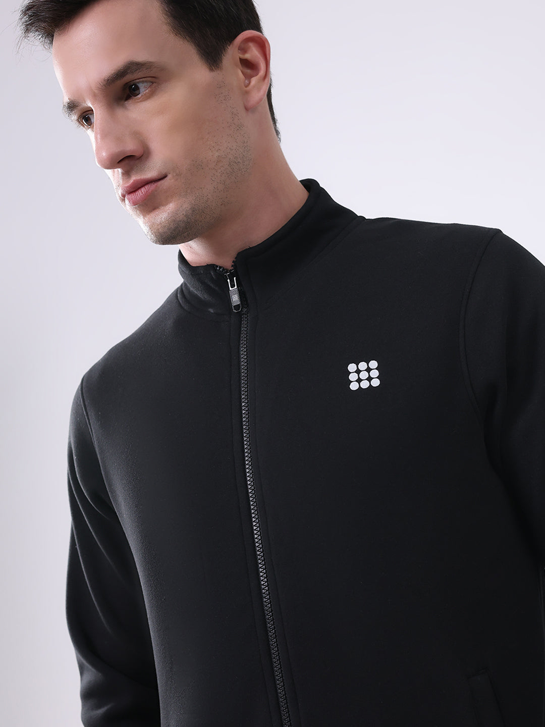 Rock.it Men Black Solid Mock Neck Full Sleeve Sweatshirt