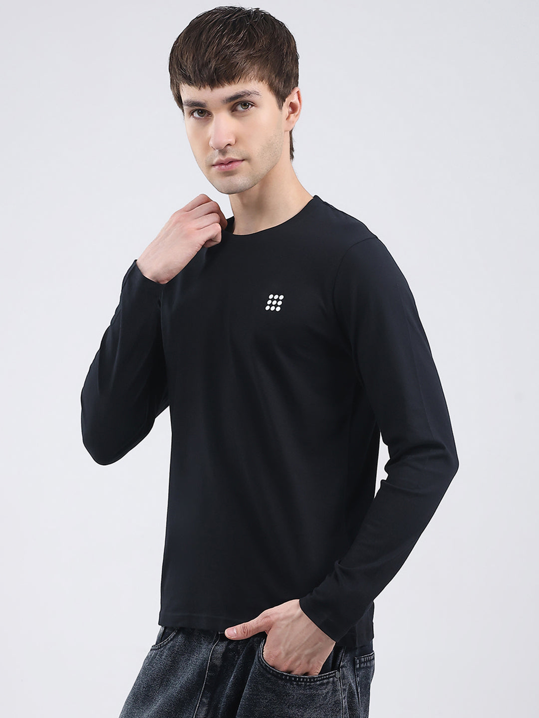 Rock.it Men Black Solid Round Neck Full Sleeve Winter T-Shirt