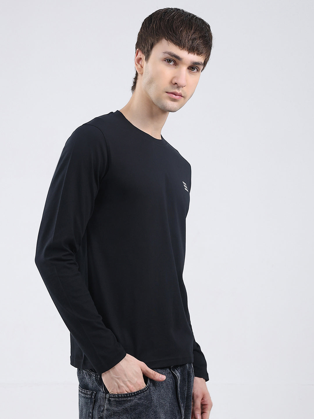 Rock.it Men Black Solid Round Neck Full Sleeve Winter T-Shirt