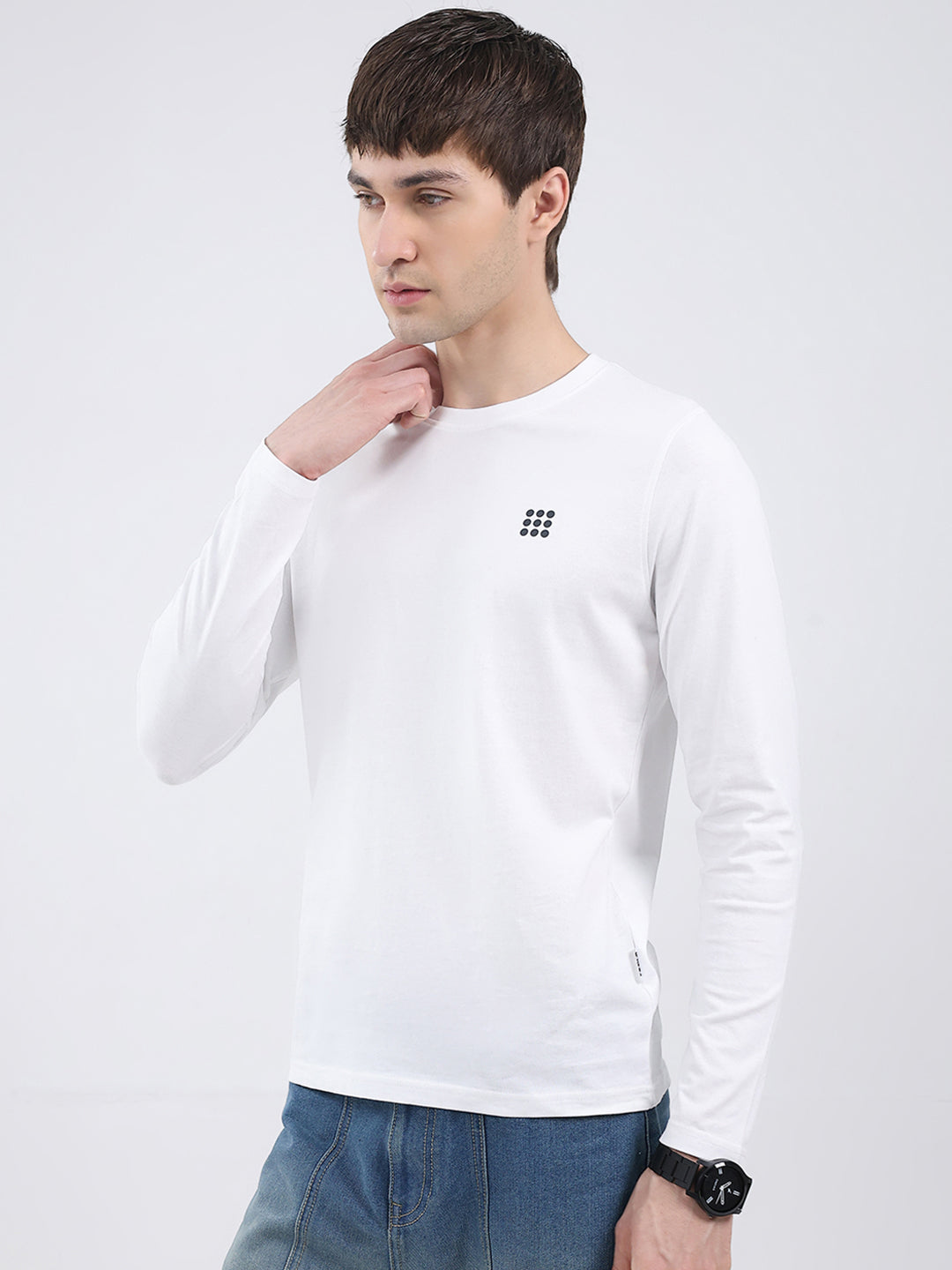 Rock.it Men White Solid Round Neck Full Sleeve Winter T-Shirt