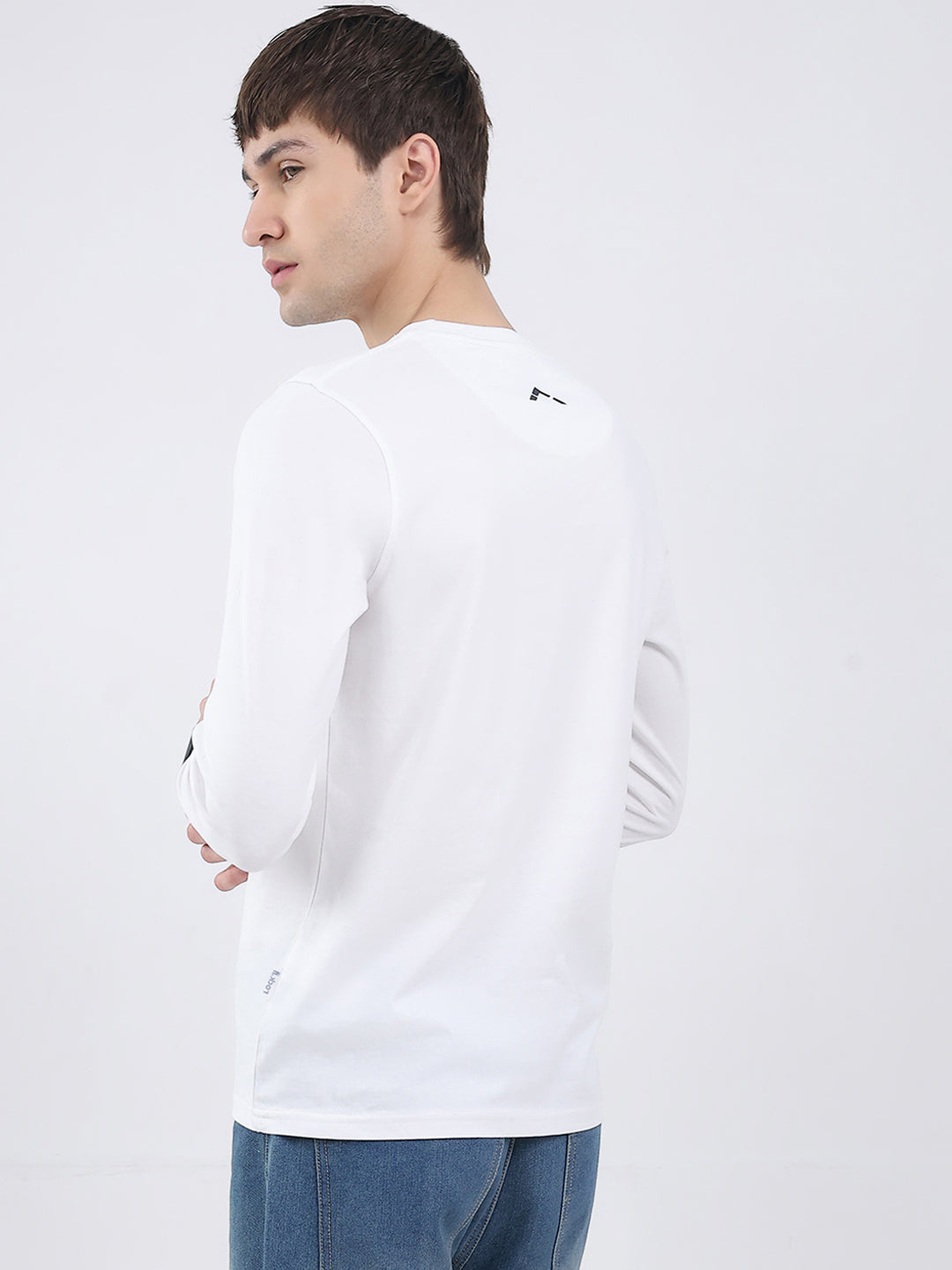 Rock.it Men White Solid Round Neck Full Sleeve Winter T-Shirt